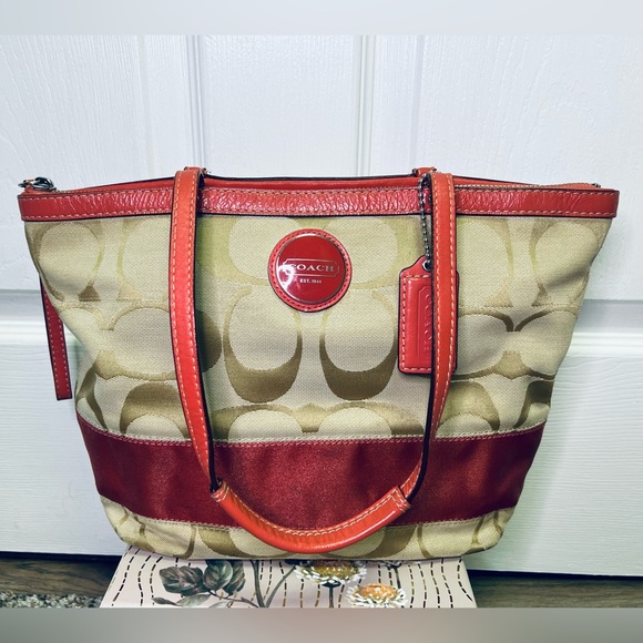 Coach Handbags - Coach Red and Tan Women's Bag EUC